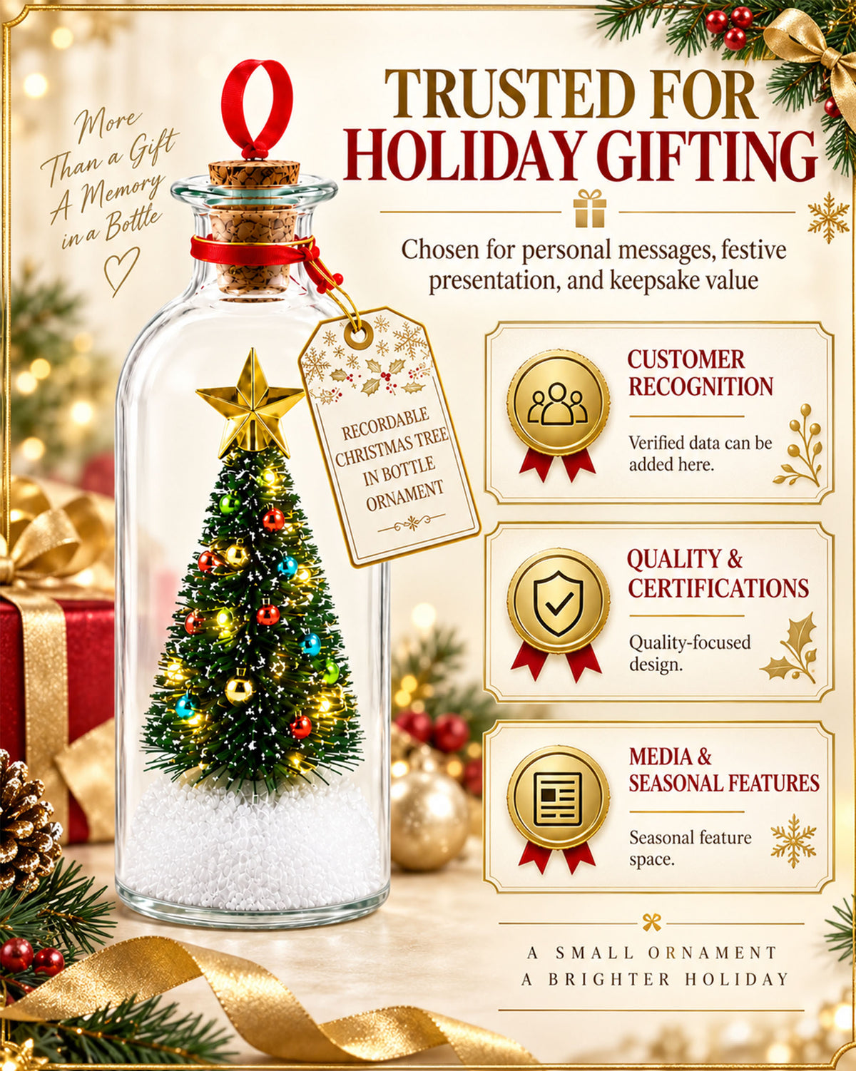 Recordable Christmas Tree Message in a Bottle Ornament with Voice Recording