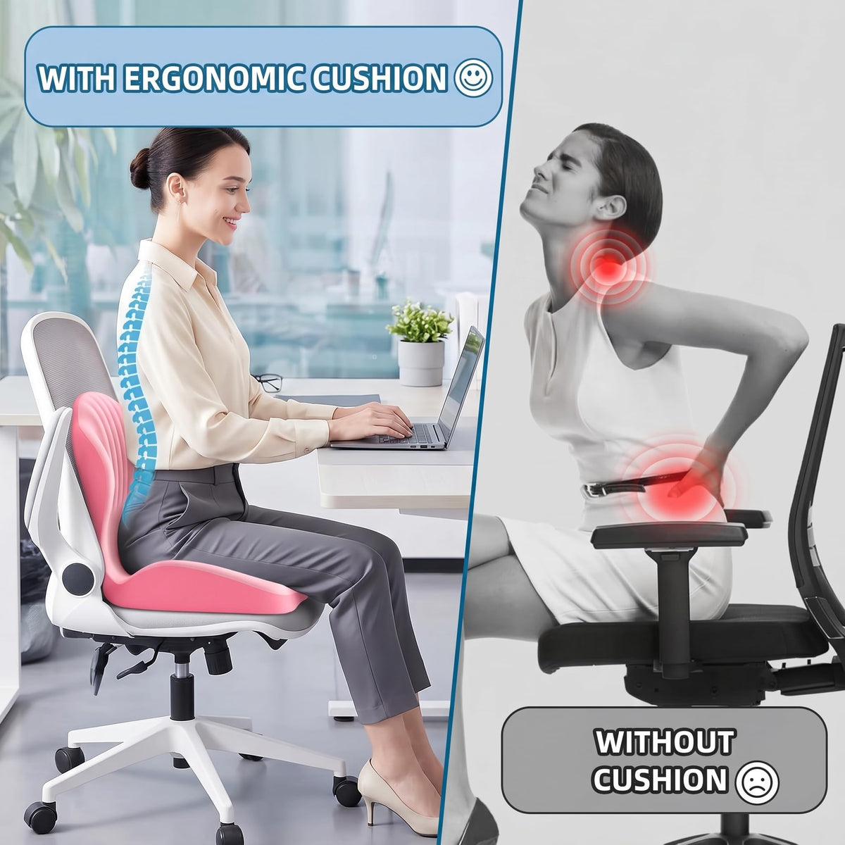 Ergonomic Memory Foam Seat Cushion with Back Support – Stay Comfortable All Day, Perfect for Office, Car & Home