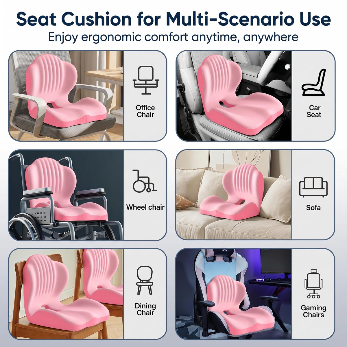 Ergonomic Memory Foam Seat Cushion with Back Support – Stay Comfortable All Day, Perfect for Office, Car & Home