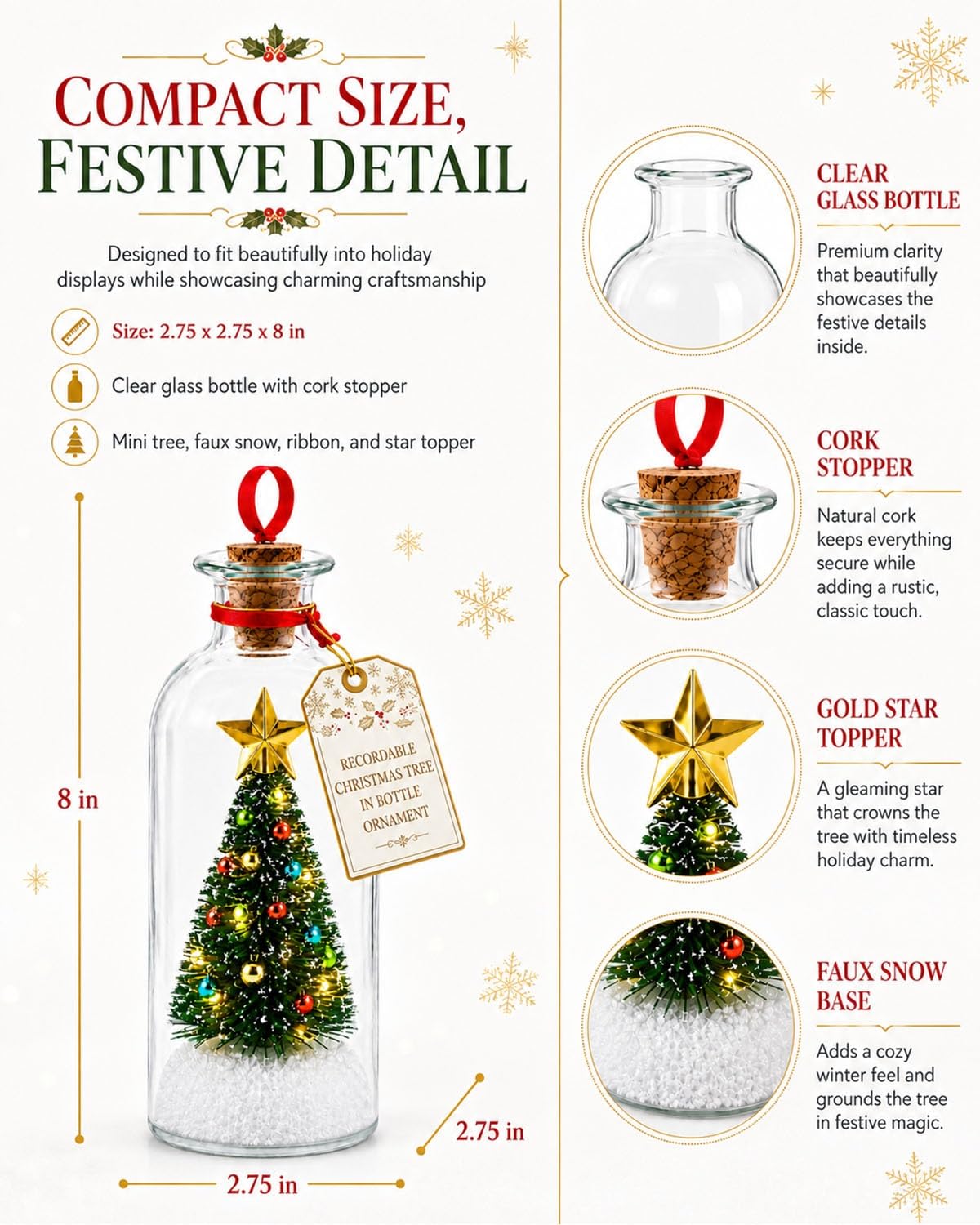 Recordable Christmas Tree Message in a Bottle Ornament with Voice Recording