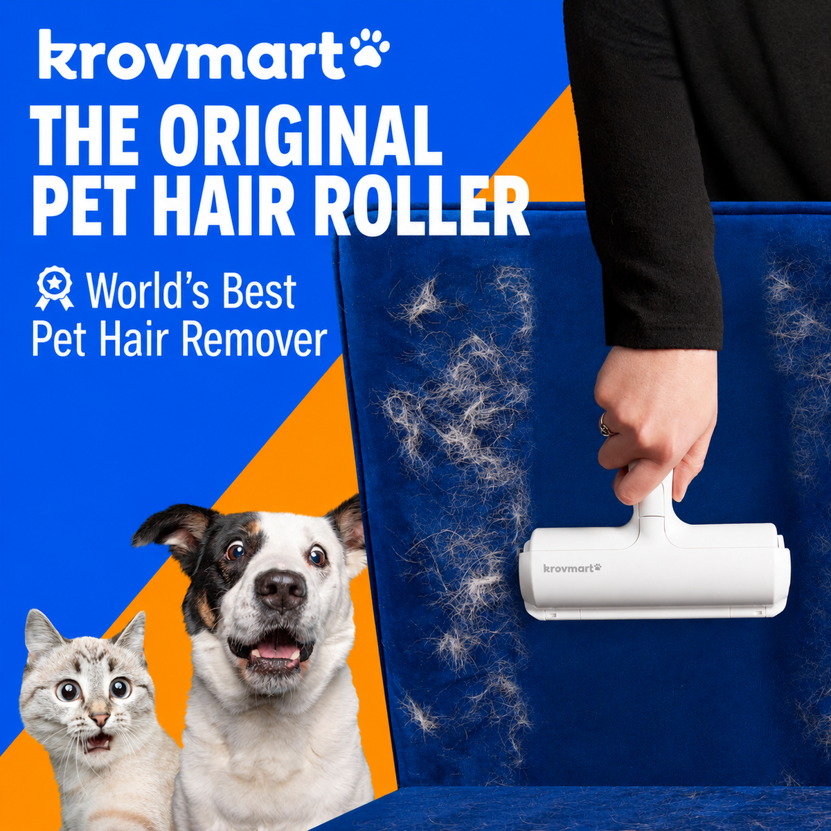 Krovmart™ Pet Hair Remover Roller – Reusable Cat & Dog Hair Remover for Couches, Furniture, Carpets & Bedding