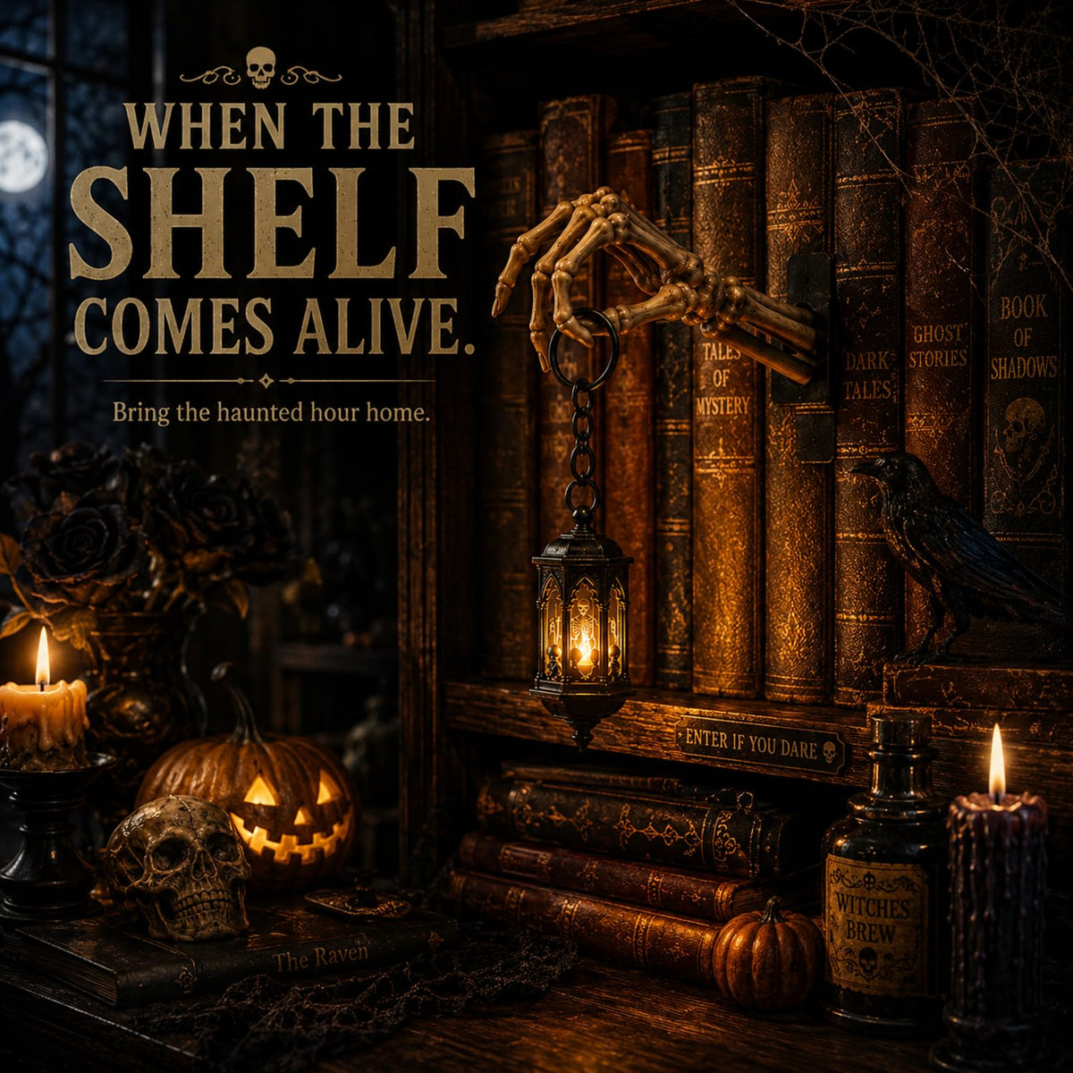 Skeleton Hand Lantern Shelf Light, Bookshelf Lantern, Halloween Decorations, (Skeleton Hand)