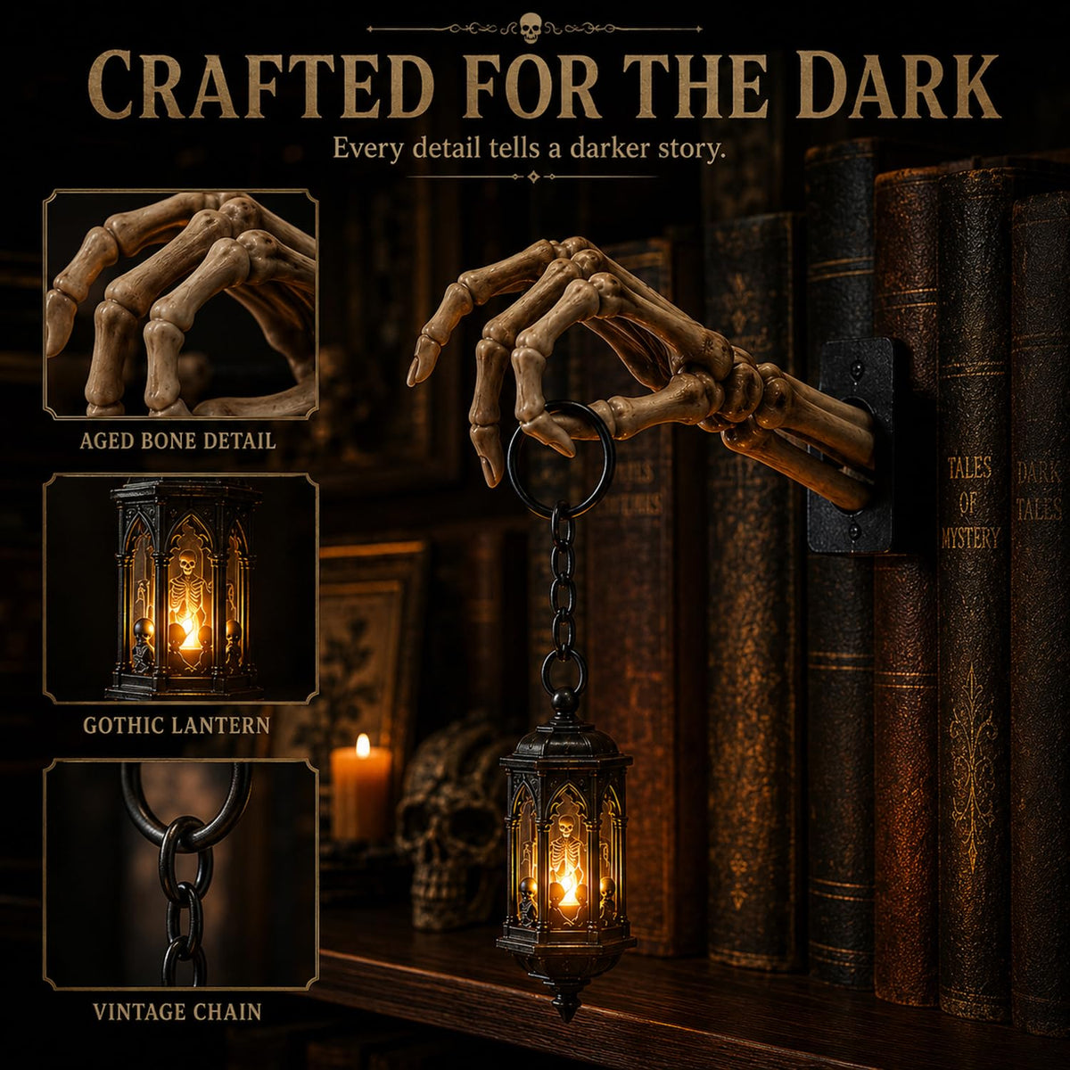 Skeleton Hand Lantern Shelf Light, Bookshelf Lantern, Halloween Decorations, (Skeleton Hand)