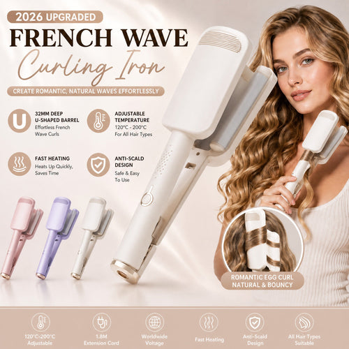 32mm Deep Wave Hair Curler, French Wave Curling Iron，Purple