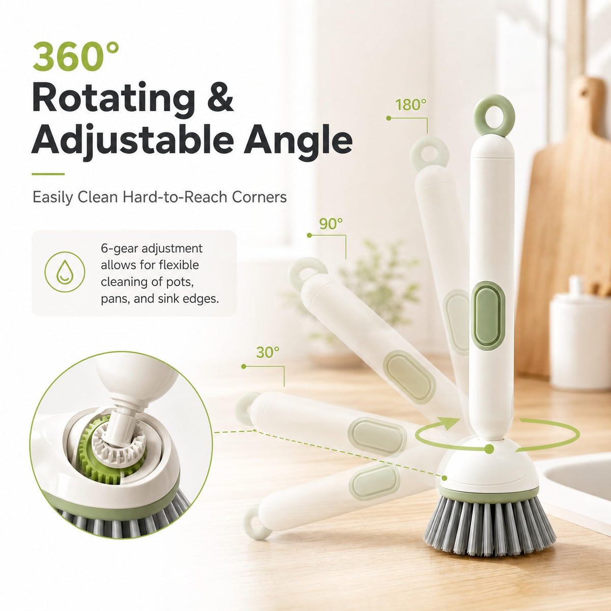 🧽 360° Rotating Dish Brush with Soap Dispenser – Non-Slip Handle, 2-Pack ✨