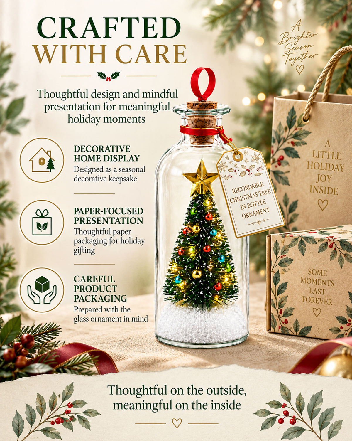Recordable Christmas Tree Message in a Bottle Ornament with Voice Recording