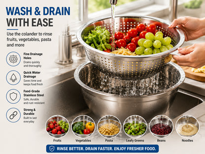 3-in-1 Stainless Steel Grater Bowl & Colander – Multi-Functional Food Prep Kitchen Tool