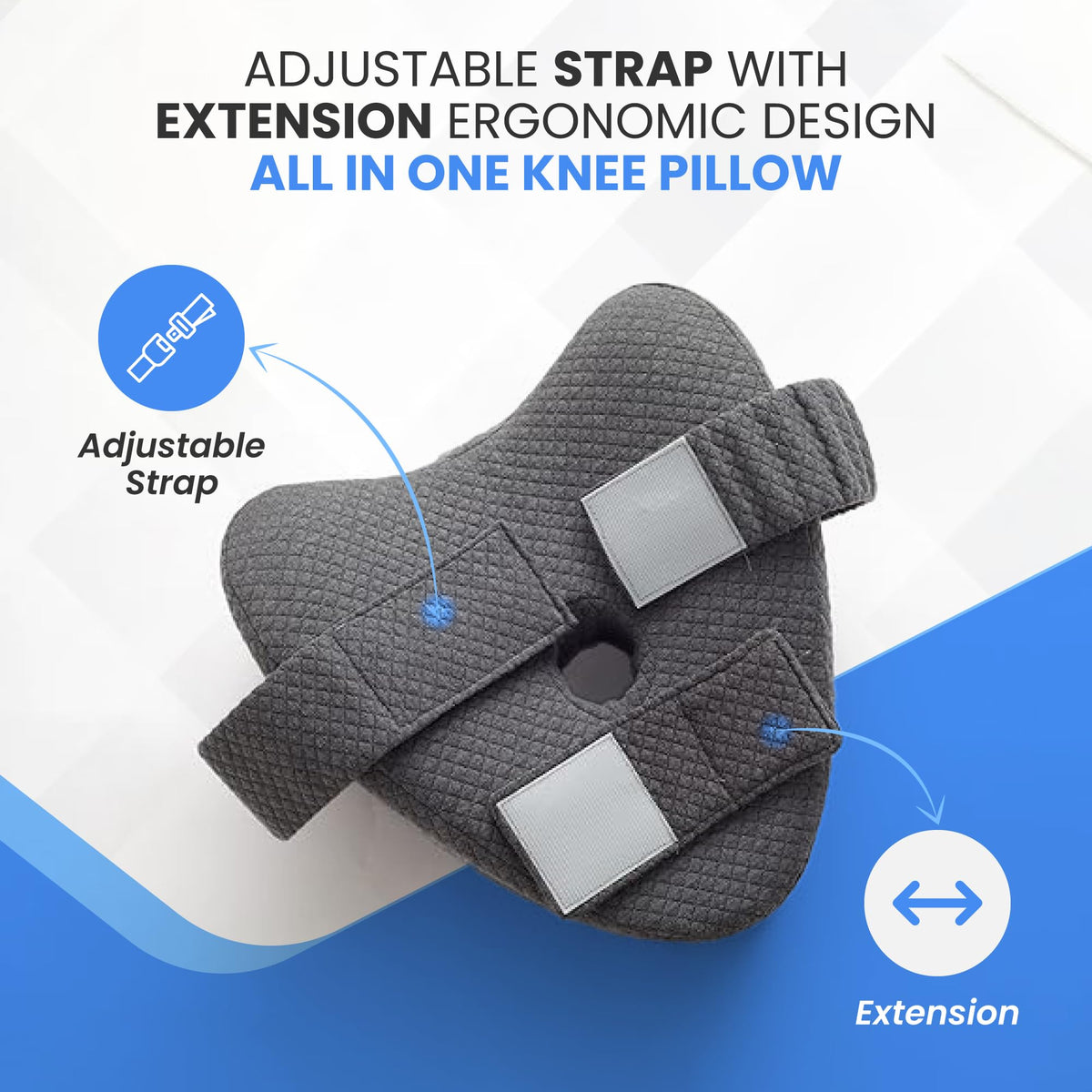Memory Foam Knee Pillow for Side Sleepers – Ergonomic Leg Pillow with Adjustable Strap for Hip, Knee & Back Support