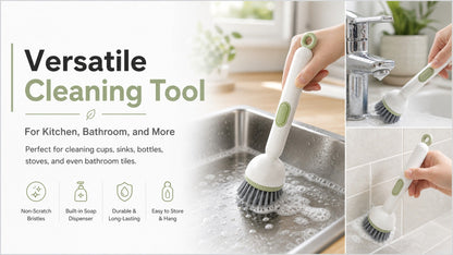 🧽 360° Rotating Dish Brush with Soap Dispenser – Non-Slip Handle, 2-Pack ✨