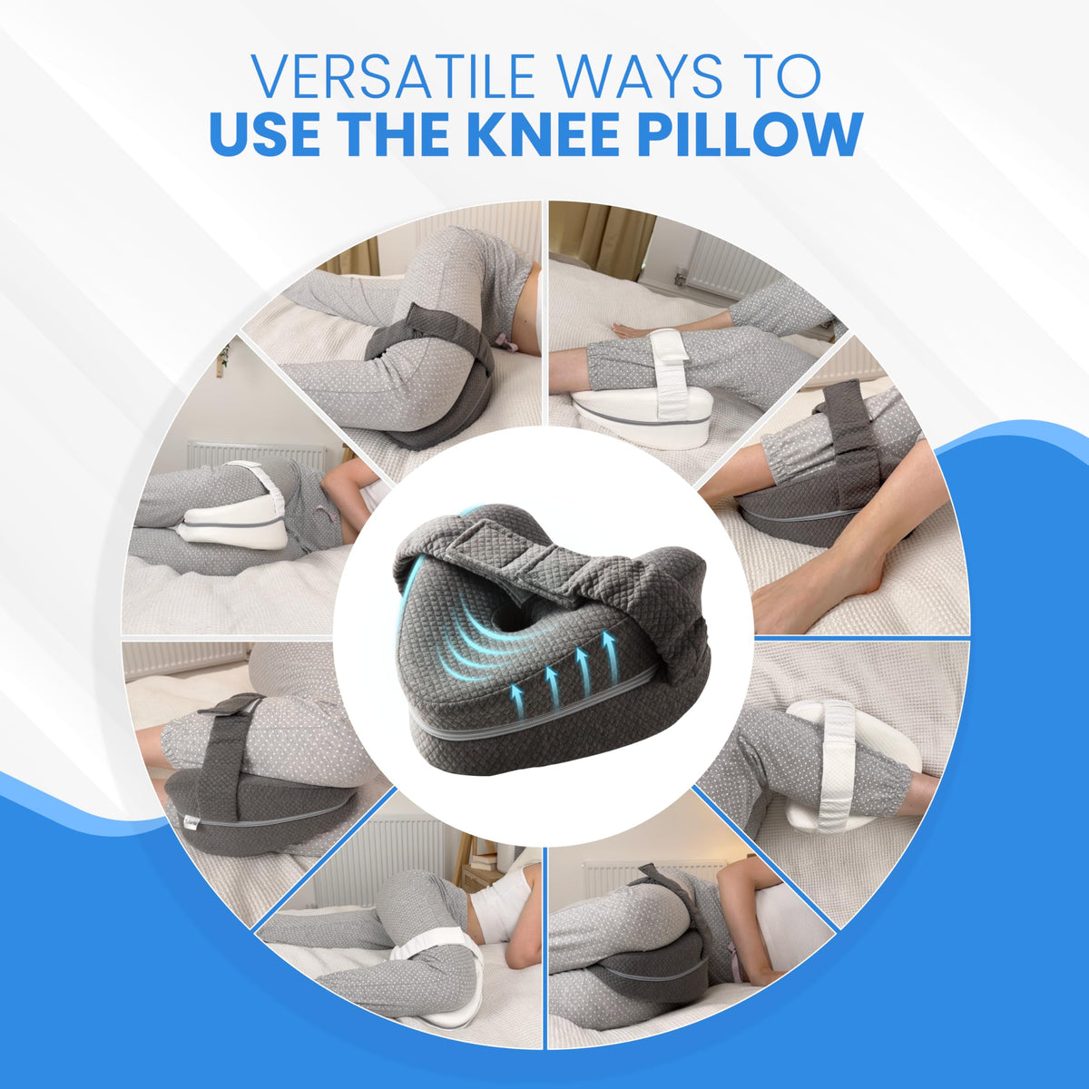 Memory Foam Knee Pillow for Side Sleepers – Ergonomic Leg Pillow with Adjustable Strap for Hip, Knee & Back Support
