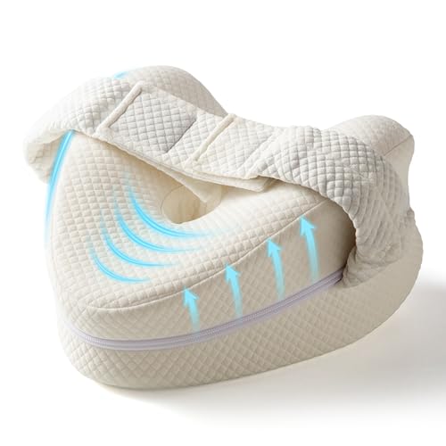 Memory Foam Knee Pillow for Side Sleepers – Ergonomic Leg Pillow with Adjustable Strap for Hip, Knee & Back Support