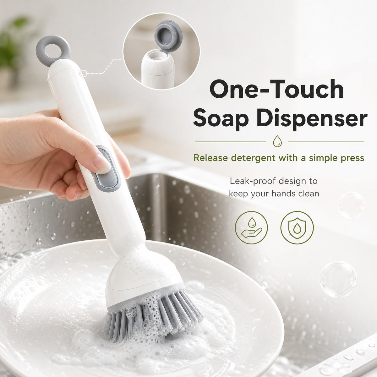 🧽 360° Rotating Dish Brush with Soap Dispenser – Non-Slip Handle, 2-Pack ✨