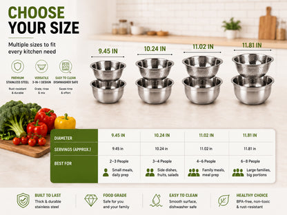3-in-1 Stainless Steel Grater Bowl & Colander – Multi-Functional Food Prep Kitchen Tool