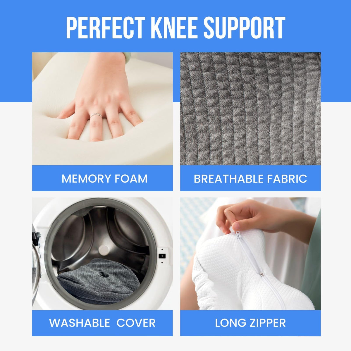 Memory Foam Knee Pillow for Side Sleepers – Ergonomic Leg Pillow with Adjustable Strap for Hip, Knee & Back Support