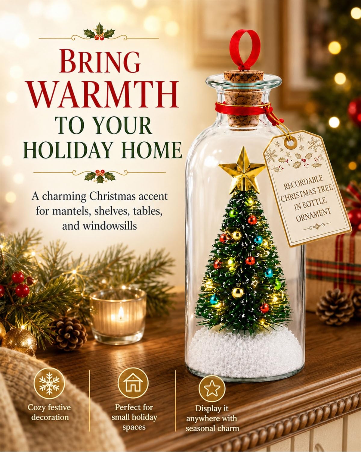 Recordable Christmas Tree Message in a Bottle Ornament with Voice Recording