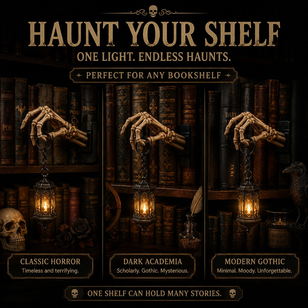 Skeleton Hand Lantern Shelf Light, Bookshelf Lantern, Halloween Decorations, (Skeleton Hand)